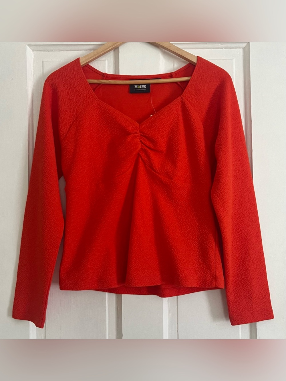 Maeve Anthropologie Size Large Blouse Shirt Orange Twist Front Sweetheart Neck